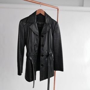 black leather jacket | 90s vintage classic leather coat quilted lining small